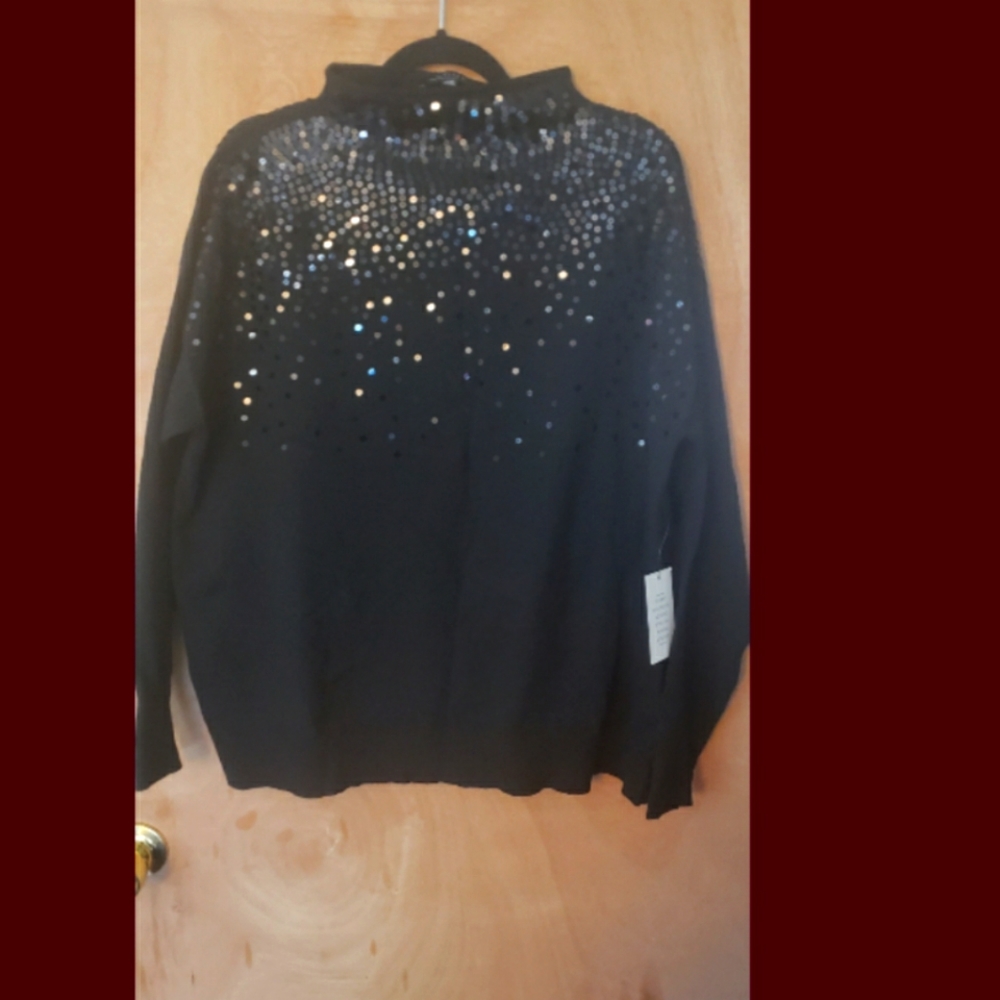 ELOQUII 18/20 BLACK SEQUENCE MOCK NECK SWEATER NEW